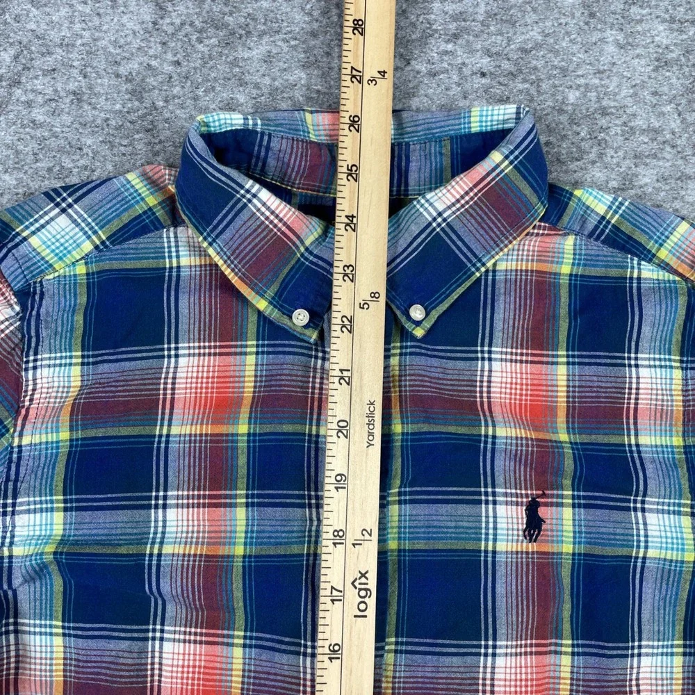 Ralph Lauren Button Down Shirt Boys L (14-16) Blue Plaid Long Sleeve Classic